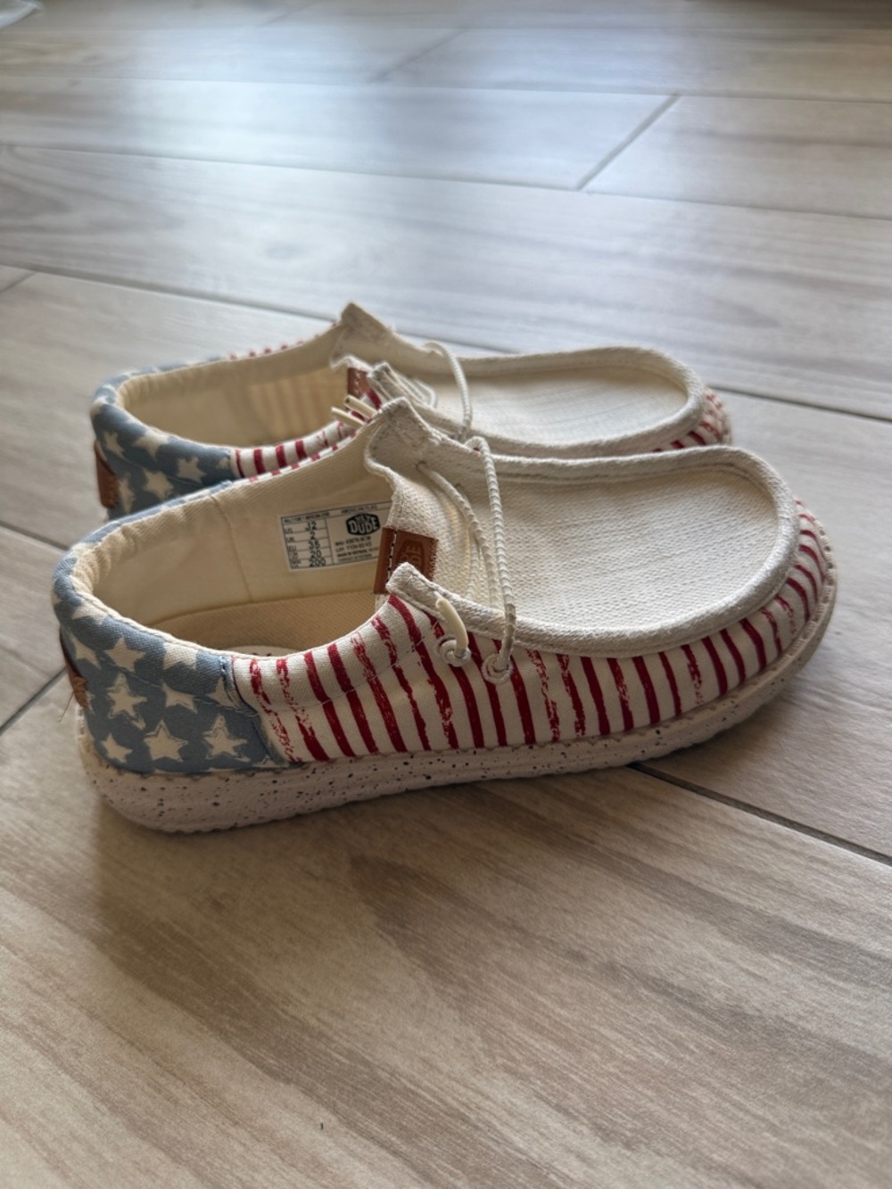 Kids Hey Dude Slip-On Shoes in Red White & Blue Stars & Stripes American Flag